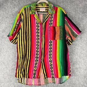 VTG Jams World Hawaiian Shirt Mens XL Striped Geometric Rayon Vibrant Artsy USA